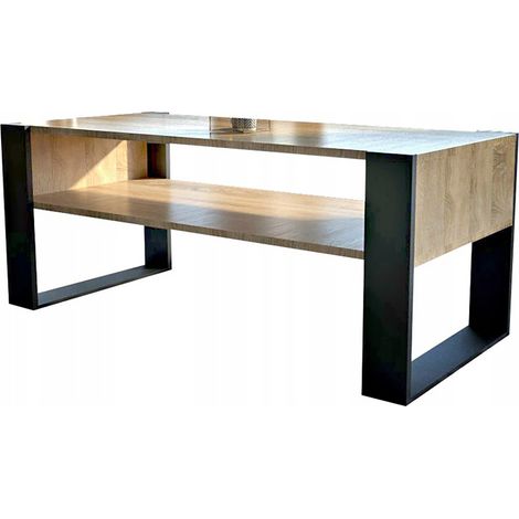 Dusine – Table basse Lovy en mélaminé noir – Style industriel – 120 cm x 64 cm x 50 cm – Fabrication européenne – Normes CE