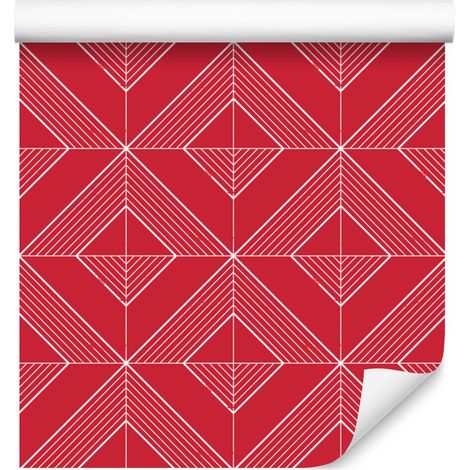 Carta da parati con rombi geometrici color corallo su sfondo rosso, 50x1000 cm (1/5)
