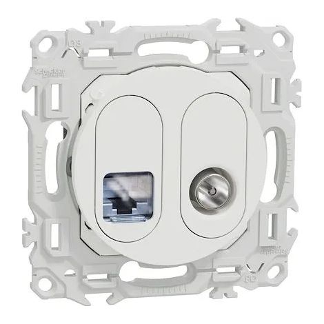 Kombinierte Steckdose Odace RJ45 Cat.6 STP + TV - kreideweiß - SCHNEIDER - S920141 (1/2)