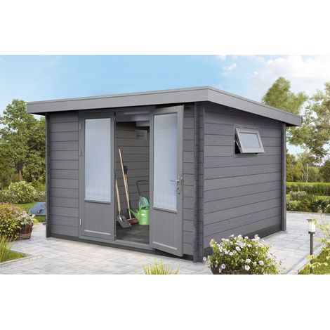 Wolff Finnhaus WPC Gerätehaus Bella 2929 28 Gerätehaus aus Holz/Kunststoff in Grau, Geräteschrank mit 28 mm Wandstärke Gartenhaus (1/3)