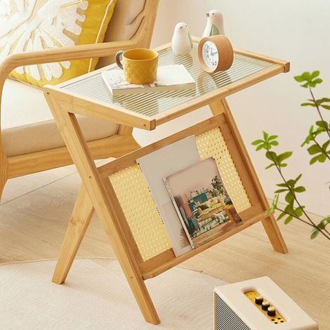 Mesa auxiliar de sofá , moderna mesa decorativa con soporte y tablero de cristal para decoración del hogar. (1/5)