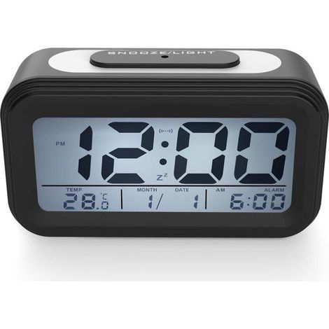 Electronic clock with LED display, with alarm, dark sensor, black