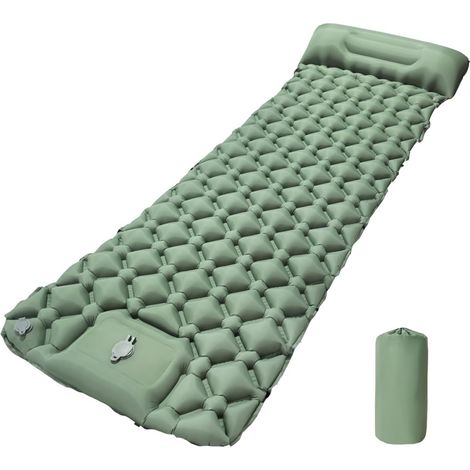 Matelas Autogonflant 1 Personne,Matelas Camping 1 Place,Matelas Randonnée Ultra Léger avec Pompe à Pied et Oreiller pour Camping,Voyage,Plage,Tente,Sac de Couchage (Vert),Vert (1/5)