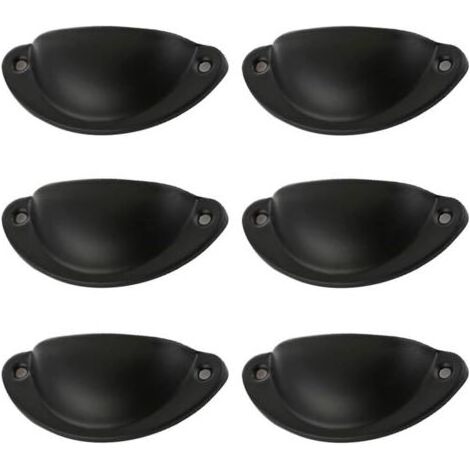 12 Poignée de Coquille Vintage pour Tiroir Armoire Meuble Cuisine, Fer Incurvé Bouton de Porte de Placard Retro 8,1 cm x 3,3 cm Noir (1/5)