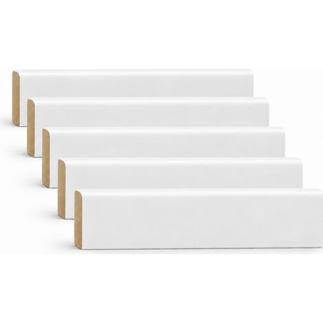 lot de 5 plinthes bord arrondi MDF brut blanc à peindre 2400 x 100 x 14 mm - PEFC 70% (1/2)