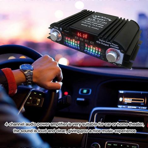 Amplificateur audio Bluetooth 5.0 pour voiture, récepteur stéréo home cinéma 4 canaux, 12 V avec radio FM, port USB/carte SD