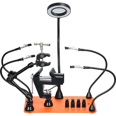 Station de soudage 4 bras, 3e main avec étau, lampe LED 3X, 4 supports PCB et porte-pistolet 360°, pour réparation électronique, bricolage et loisirs créatifs. (1/5)