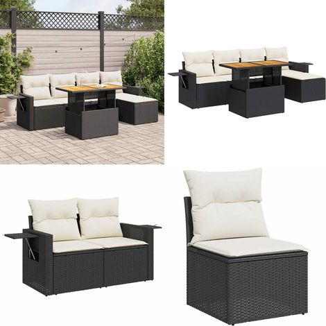 vidaXL Salon de jardin 6 pcs avec coussins noir résine tressée (1/5)