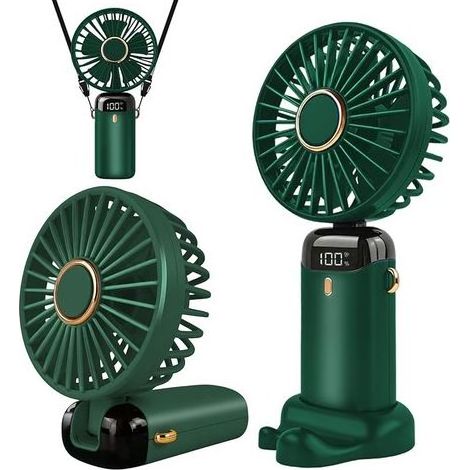 Ventilateur portable rechargeable par USB avec 5 vitesses,mini ventilateur de bureau pliable avec écran LED pour la maison, le bureau,la chambre à coucher, les voyages en plein air (Vert)