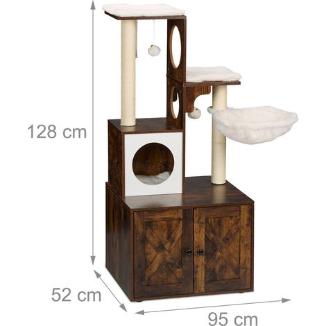 Arbre à chat moderne avec armoire multifonction 128 x 95 x 52 cm confort optimal design industriel en MDF marron (1/5)