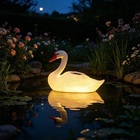 Statue d'oie solaire pour jardin décoration réaliste de cygne ou canard flottant pour étangs et piscines éclairage LED solaire flottant (1/5)