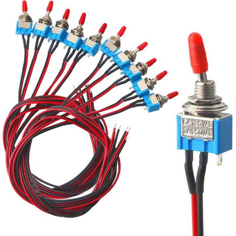 Commutateur de bascule mini de voiture premium 10pcs, ON-OFF 2 position 3 broches Commutateur de bascule SPST MTS-1, Commutateur de bascule bascule métallique imperméable, (3A 250VAC/6A 125VAC)