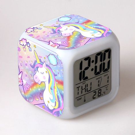 Réveil numérique Licorne Fille, Cube LED LCD Lumineux (1/5)