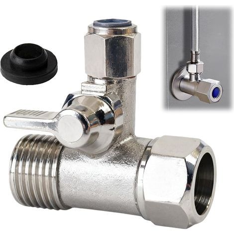 1/2" x 1/2" x 1/4" T-Adapter Stop Tap for Easy Connection of 2 Appliances, Shut-Off Valve for Refrigerators and Water Filtration Systems (1/5)