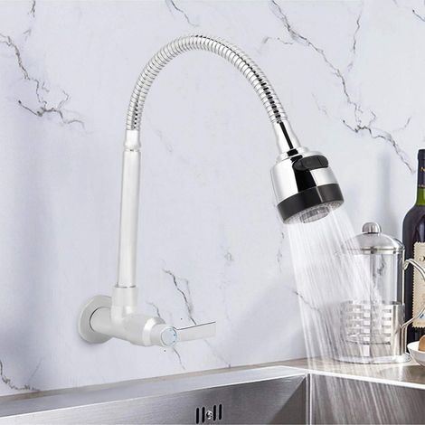Robinet d'évier de cuisine à poignée unique, G1/2inch Robinet de robinet mural rotatif à 360 ° pour cuisine domestique à eau froide pour usage domestique (1/5)