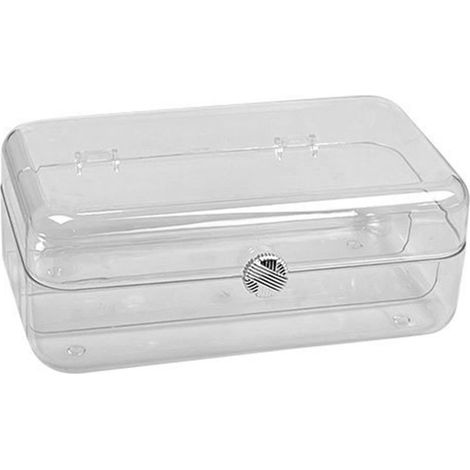 Boîte de rangement longue pour cosmétiques avec couvercle transparent, anti-poussière, idéale pour ranger bijoux et produits cosmétiques dans la chambre. Blanche transparente. (1/5)