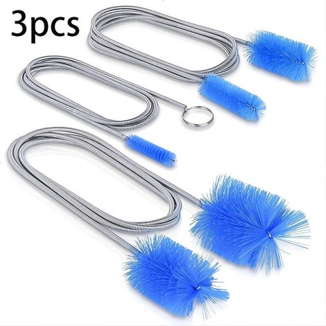Set de 3 longues brosses de canalisation double tête avec tube inox, pour cuisine, évier, tuyaux et débouchage puissant (1/5)