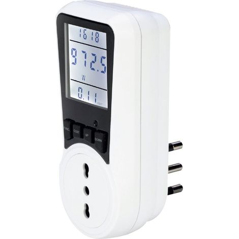 Misuratore consumo di corrente elettrica in tempo reale, con 7 modalità di monitoraggio, Spina 16A e Presa 10/16A, Display retroilluminato