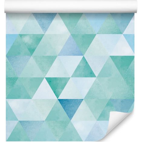 Papier peint vintage à triangles turquoise pour salon et chambre 50x1000 cm (1/5)