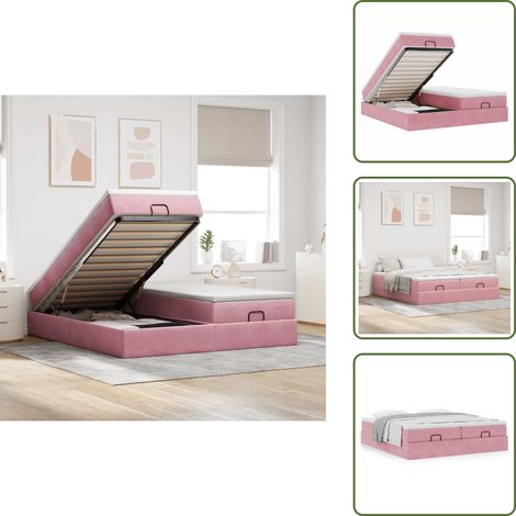 Letto matrimoniale - vidaXL Struttura Letto Pouf con Materassi Rosa 160x200 cm Velluto - Materasso rosa