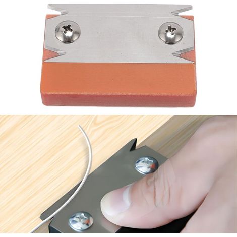 Raboteur d'angle manual en acier pour chant bois, Bande PVC ABS ou mélamine, avec lame carbone fixée aux 4 coins pour un débourrage parfait (6.5x4.5cm, 60g). (1/5)