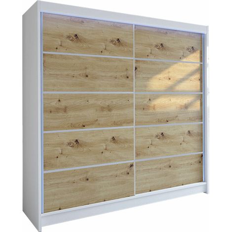 Armario Closico Cavaris IV, Blanco + Roble Artisan, 215x180x58cm, Puertas de armario: Correderas, Número de estantes: 5, LED (1/4)