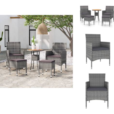 Salon de jardin 5 pcs Résine tressée Gris - Ensemble Salon De Jardin - Mobilier De Jardin - Salon Extérieur - Table Basse - Chaises Pliantes (1/5)