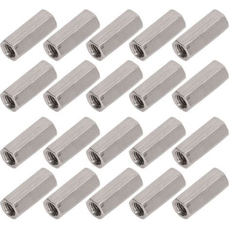 Écrou d'accouplement hexagonal en acier inoxydable 304, 20 pièces, filetage femelle antirouille, connecteur M5 argent (1/5)