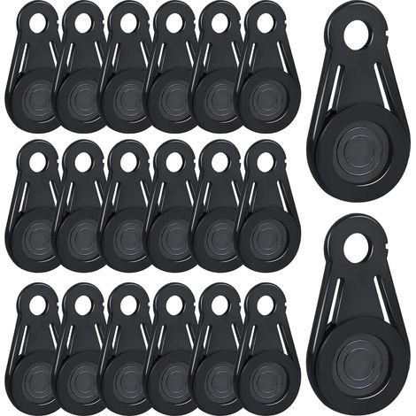 Confezione da 20 clip in tessuto nero impermeabili, resistenti e rimovibili, ideali per campeggio, tende, tettoie, teloni e pellicole di plastica. (1/4)