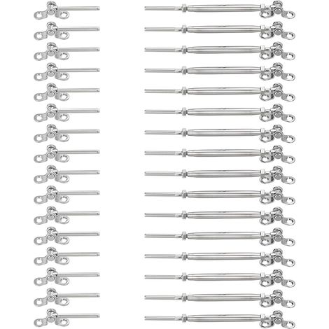 20 Pcs T316 Stainless Steel Railing Cable Kits with 1/8" Toggle Tensioner for Wooden Pole, Adjustable Angle 0-180°, Silver (1/5)