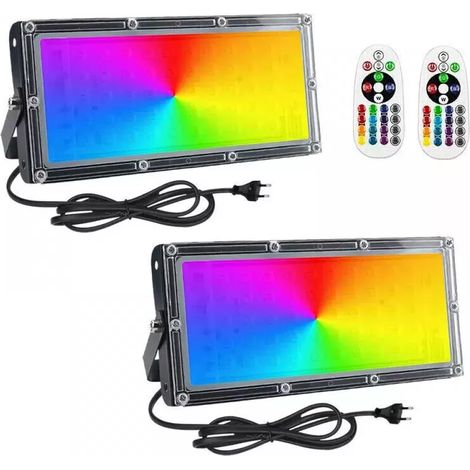 2 pièces 50W LED Fluter Außen Strahler RGB Mits Fernbedienung Scheinwerfer Flutlicht (1/5)