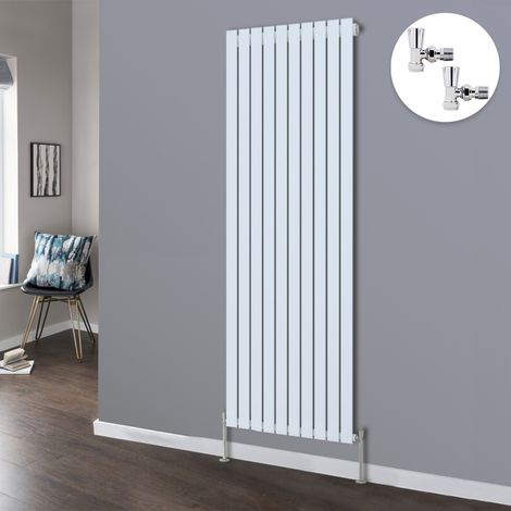 Flat Panel Designer Radiator Bathroom Central Heating Radiators White with Angled Manual Pair of Valves 1800 x 680mm Vertical Single