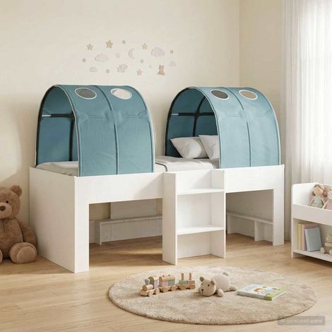 vidaXL Lit avec Tunnel 3 pc Blanc et bleu clair Bois d'ingénierie (1/5)