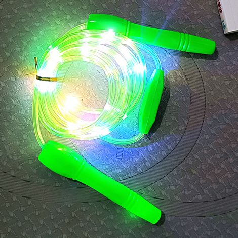 Corde à sauter lumineuse ajustable, phosphorescente, verte, pour adultes et enfants (1/5)