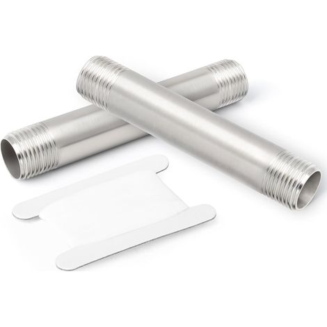 2 pièces de raccords tuyauterie en acier inoxydable, 1/2"FBSP x 1/2"FBSP, 50mm longueur, pour tuyaux fonte, l'eau, l'air et le gaz naturel 100mm Length 1/2"BSP(Mâle Mâle) (1/5)