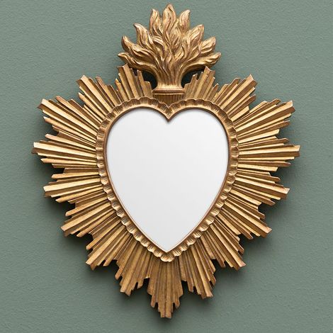 Miroir coeur Ex voto résine dorée 31x26cm (1/3)