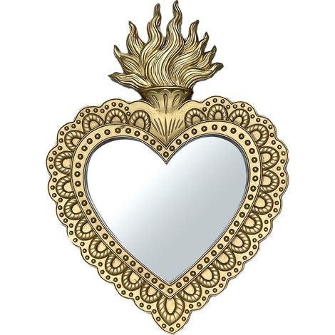 Miroir coeur Ex-voto Flammes grand modèle doré Léane (1/4)