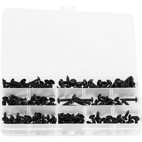 Assortiment de 210 vis autotaraudeuses noires pour assemblage de meubles, fixation bois et installations électriques