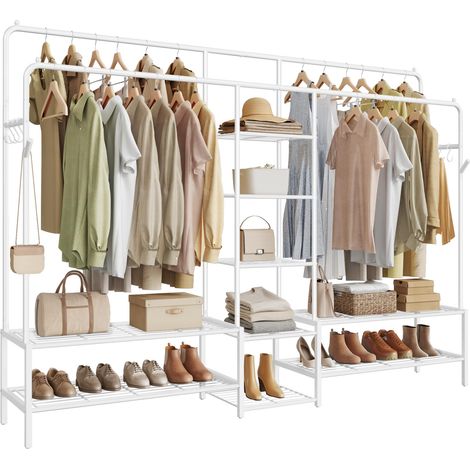 SONGMICS Stand Appendiabiti, Guardaroba Aperto, 9 Ripiani Portaoggetti, Struttura in Metallo, Barre Appendiabiti, Camera da Letto, Soggiorno, Ingresso, Bianco HSR183WG01 (1/5)