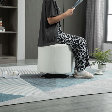 Repose pied salon pivotant à 360° ottoman rond rembourré en pu avec base en acier blanc 45.5 x 44.5 cm aménagement intérieur