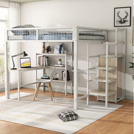 Cama alta 140x200 con escritorio armario y estantes OKMYHOME (1/5)