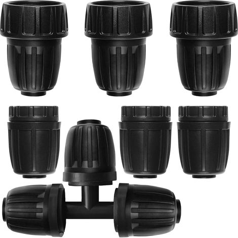 Drip Irrigation Fittings Pack - for Push-to-Connect Irrigation System - 3 x 3/4" to 1/2" Irrigation Tubing Faucet Adapter, 1 x 3Way Tee T Shape Barbed 1/2 Tubing Splitter, 3 x 1/2 End Plugs (1/5)