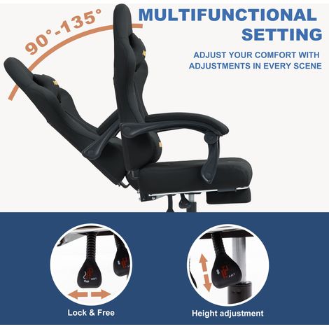 Fauteuil de jeu ANDYOU avec repose-pieds – Fauteuil de bureau ergonomique en cuir PU, noir (1/5)
