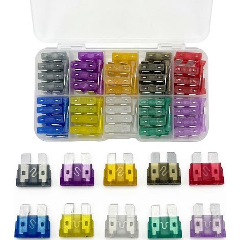 100pcs Car Fuse Kit – Micro & Standard Blade Fuse Assortment 2A–35A with Colour-Coded Fuses for Auto, Truck, Motorcycle and RV – Replacement automotive blade fuses set, 10 sizes