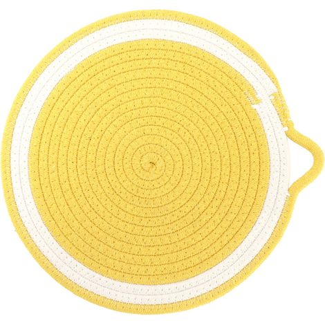 Lot de 6 dessous de verre en corde de coton forme fruit, tapis isolant de table style nordique, set de 12 sets de table pour pique-nique cuisine, grand jaune 30cm.