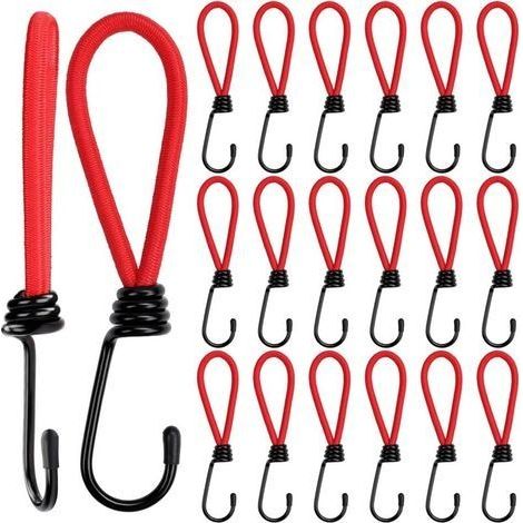 Lot de 20 Tendeurs Elastique avec Crochets en Métal - 15 cm - Tendeur Bache Rouge Crochet Sandow Très Résistant pour Camping, Tarpes, Tentes Canopées (1/5)