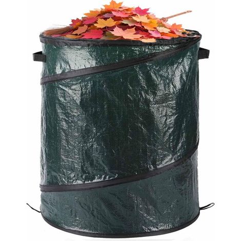 (vert 100 l)Sacs à déchets de jardin et poubelle de camping, sac pop up pliable robuste avec poignées, réutilisable, pour feuilles, ordures, jouets (1/5)