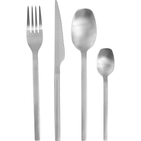 Premier Housewares 16 Pieces Antique Silver Finish Cutlery Set Slim Handles Made from Stainless Steel Forks / Spoons / Knives For Lunch / Dinner / Breakfast