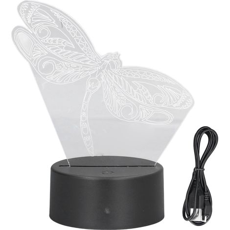 Lampe LED 3D Libellule 7 Couleurs Changeantes, Alimentation USB/Batterie, Veilleuse Décorative pour Chambre (1/5)