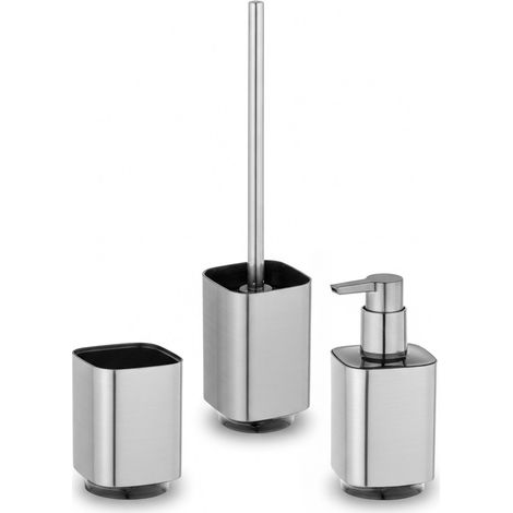 Set accessori bagno 3 pezzi color argento satinato e nero Lumina (1/5)